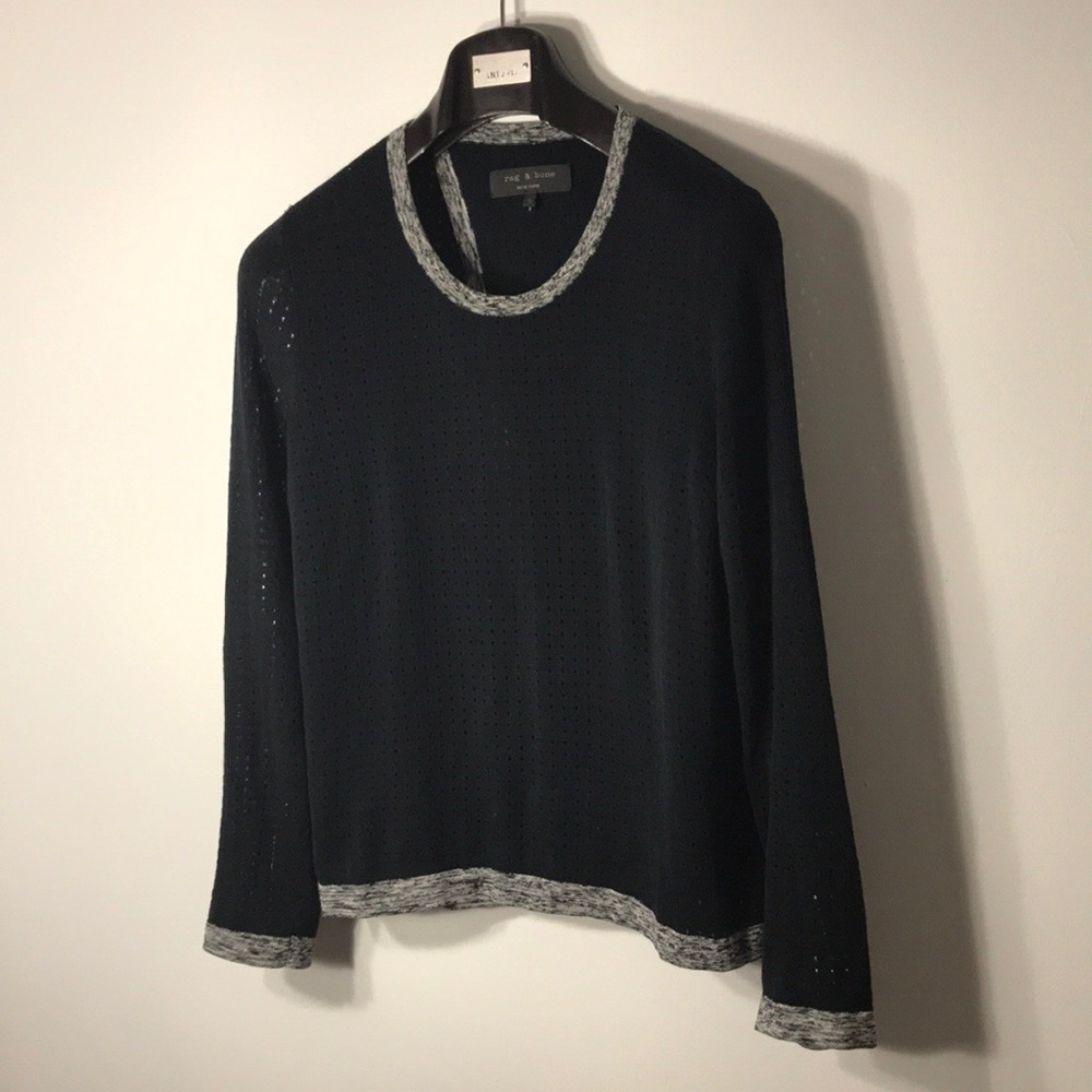 Rag & Bone Perforated Split Back Pullover Blue - Picture 4 of 7
